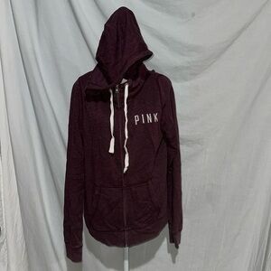 purple & white PINK Victoria's Secret zip up hooded jacket size medium